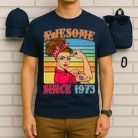 Awesome Since 1973 50th Birthday Messy Bun Rosie The Riveter T-Shirt