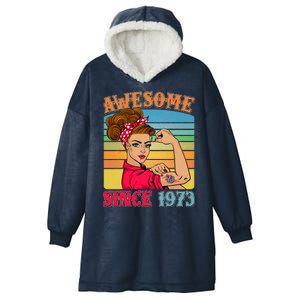 Awesome Since 1973 50th Birthday Messy Bun Rosie The Riveter Hooded Wearable Blanket