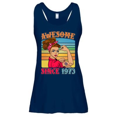 Awesome Since 1973 50th Birthday Messy Bun Rosie The Riveter Ladies Essential Flowy Tank