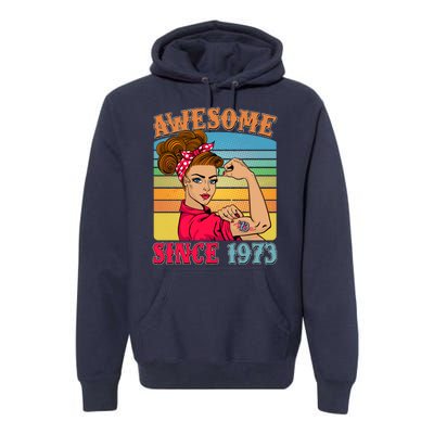 Awesome Since 1973 50th Birthday Messy Bun Rosie The Riveter Premium Hoodie