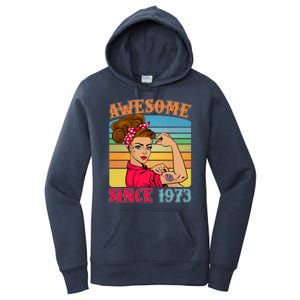 Awesome Since 1973 50th Birthday Messy Bun Rosie The Riveter Women's Pullover Hoodie