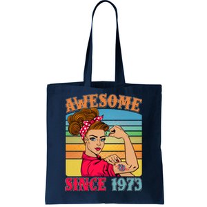 Awesome Since 1973 50th Birthday Messy Bun Rosie The Riveter Tote Bag