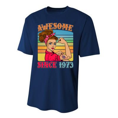 Awesome Since 1973 50th Birthday Messy Bun Rosie The Riveter Performance Sprint T-Shirt