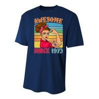 Awesome Since 1973 50th Birthday Messy Bun Rosie The Riveter Youth Performance Sprint T-Shirt