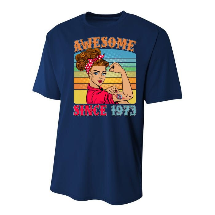 Awesome Since 1973 50th Birthday Messy Bun Rosie The Riveter Youth Performance Sprint T-Shirt