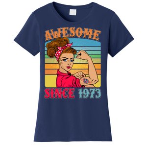 Awesome Since 1973 50th Birthday Messy Bun Rosie The Riveter Women's T-Shirt