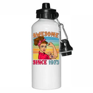 Awesome Since 1973 50th Birthday Messy Bun Rosie The Riveter Aluminum Water Bottle