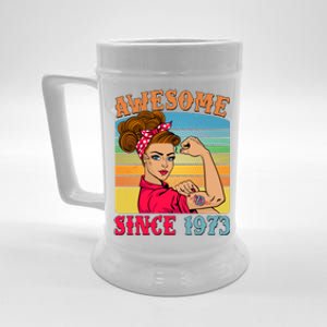 Awesome Since 1973 50th Birthday Messy Bun Rosie The Riveter Beer Stein