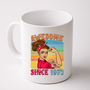 Awesome Since 1973 50th Birthday Messy Bun Rosie The Riveter Coffee Mug