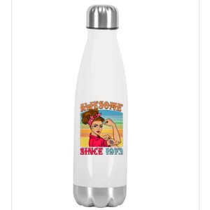 Awesome Since 1973 50th Birthday Messy Bun Rosie The Riveter Stainless Steel Insulated Water Bottle