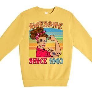 Awesome Since 1983 40th Birthday Messy Bun Rosie The Riveter Premium Crewneck Sweatshirt