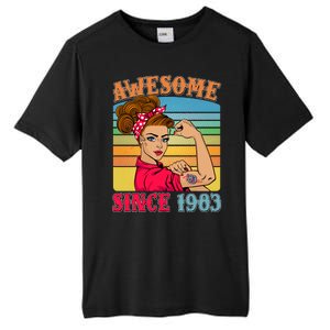 Awesome Since 1983 40th Birthday Messy Bun Rosie The Riveter Tall Fusion ChromaSoft Performance T-Shirt