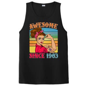 Awesome Since 1983 40th Birthday Messy Bun Rosie The Riveter PosiCharge Competitor Tank