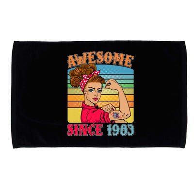 Awesome Since 1983 40th Birthday Messy Bun Rosie The Riveter Microfiber Hand Towel