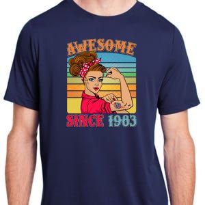 Awesome Since 1983 40th Birthday Messy Bun Rosie The Riveter Adult ChromaSoft Performance T-Shirt