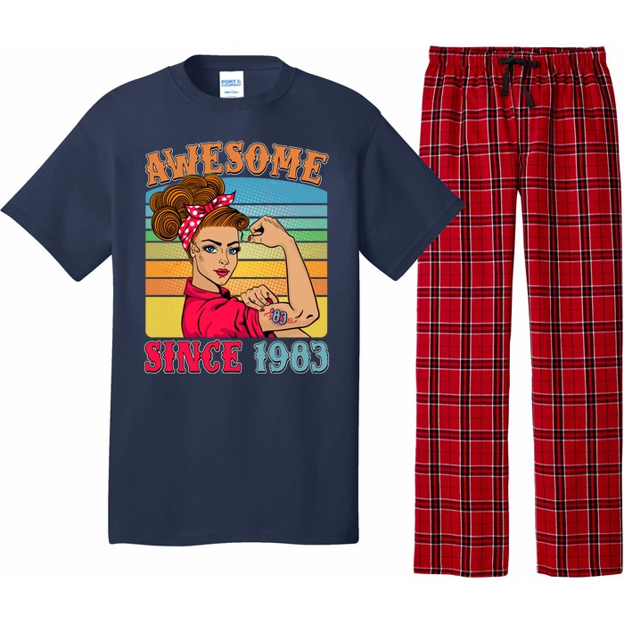 Awesome Since 1983 40th Birthday Messy Bun Rosie The Riveter Pajama Set