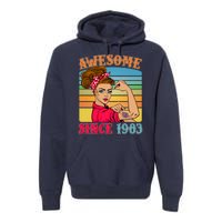 Awesome Since 1983 40th Birthday Messy Bun Rosie The Riveter Premium Hoodie