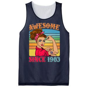 Awesome Since 1983 40th Birthday Messy Bun Rosie The Riveter Mesh Reversible Basketball Jersey Tank