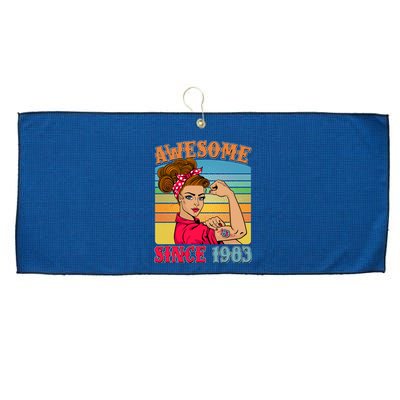 Awesome Since 1983 40th Birthday Messy Bun Rosie The Riveter Large Microfiber Waffle Golf Towel