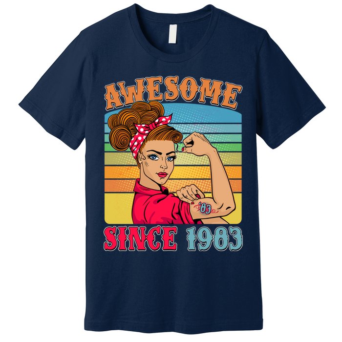 Awesome Since 1983 40th Birthday Messy Bun Rosie The Riveter Premium T-Shirt