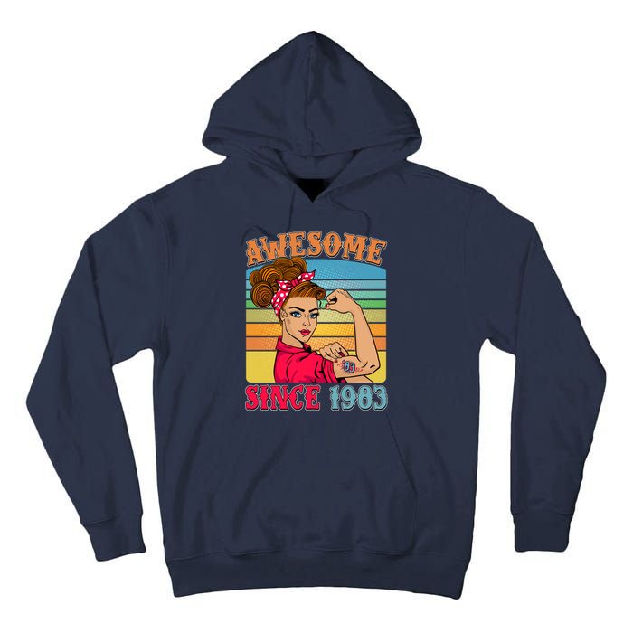 Awesome Since 1983 40th Birthday Messy Bun Rosie The Riveter Tall Hoodie