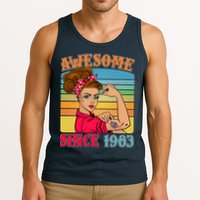 Awesome Since 1983 40th Birthday Messy Bun Rosie The Riveter Tank Top
