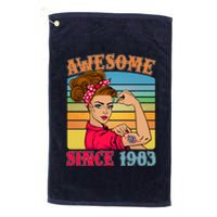 Awesome Since 1983 40th Birthday Messy Bun Rosie The Riveter Platinum Collection Golf Towel