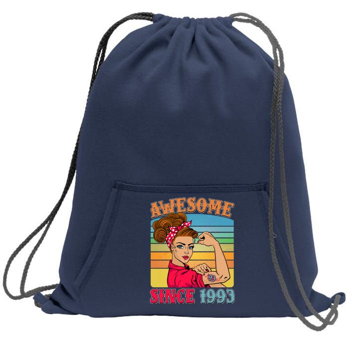 Awesome Since 1993 30th Birthday Messy Bun Rosie The Riveter Sweatshirt Cinch Pack Bag