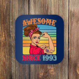 Awesome Since 1993 30th Birthday Messy Bun Rosie The Riveter Coaster