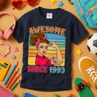 Awesome Since 1993 30th Birthday Messy Bun Rosie The Riveter Kids T-Shirt