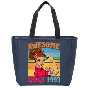 Awesome Since 1993 30th Birthday Messy Bun Rosie The Riveter Zip Tote Bag