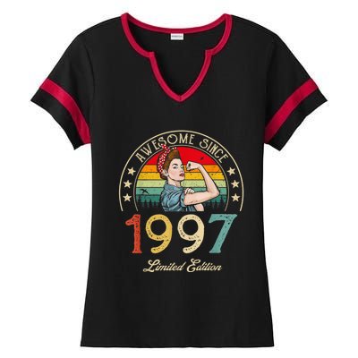 Awesome Since 1997 Vintage 1997 25th Birthday 25 Years Old Ladies Halftime Notch Neck Tee