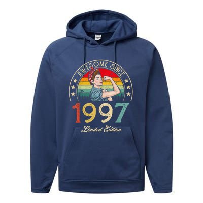 Awesome Since 1997 Vintage 1997 25th Birthday 25 Years Old Performance Fleece Hoodie