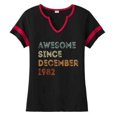 Awesome Since 1982 December Birthday 40 Years Old Ladies Halftime Notch Neck Tee