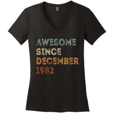 Awesome Since 1982 December Birthday 40 Years Old Women's V-Neck T-Shirt