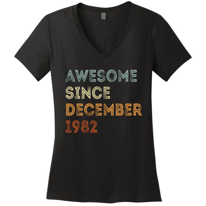 Awesome Since 1982 December Birthday 40 Years Old Women's V-Neck T-Shirt