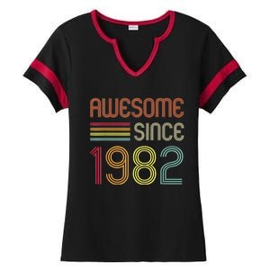 Awesome Since 1982 41st Birthday Retro Ladies Halftime Notch Neck Tee