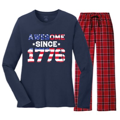 Awesome Since 1776 Patriotic Usa Flag Women's Long Sleeve Flannel Pajama Set 