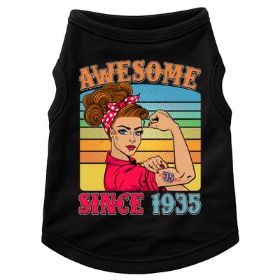 Awesome Since 1935 90th Birthday Messy Bun Rosie The Riveter Doggie Tank