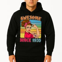 Awesome Since 1935 90th Birthday Messy Bun Rosie The Riveter Hoodie