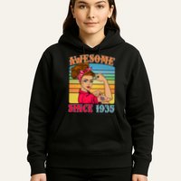 Awesome Since 1935 90th Birthday Messy Bun Rosie The Riveter Hoodie