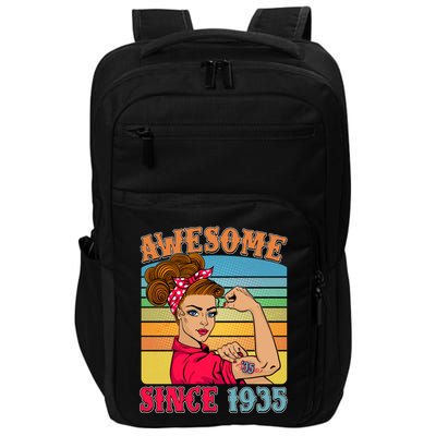 Awesome Since 1935 90th Birthday Messy Bun Rosie The Riveter Impact Tech Backpack