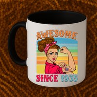 Awesome Since 1935 90th Birthday Messy Bun Rosie The Riveter Mug