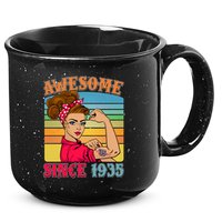 Awesome Since 1935 90th Birthday Messy Bun Rosie The Riveter 15oz Campfire Ceramic Mug