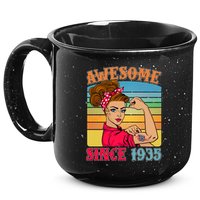 Awesome Since 1935 90th Birthday Messy Bun Rosie The Riveter 15oz Campfire Ceramic Mug