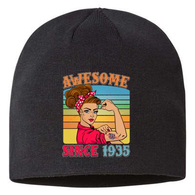Awesome Since 1935 90th Birthday Messy Bun Rosie The Riveter Sustainable Beanie