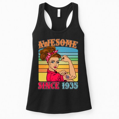 Awesome Since 1935 90th Birthday Messy Bun Rosie The Riveter Womens Tank Top