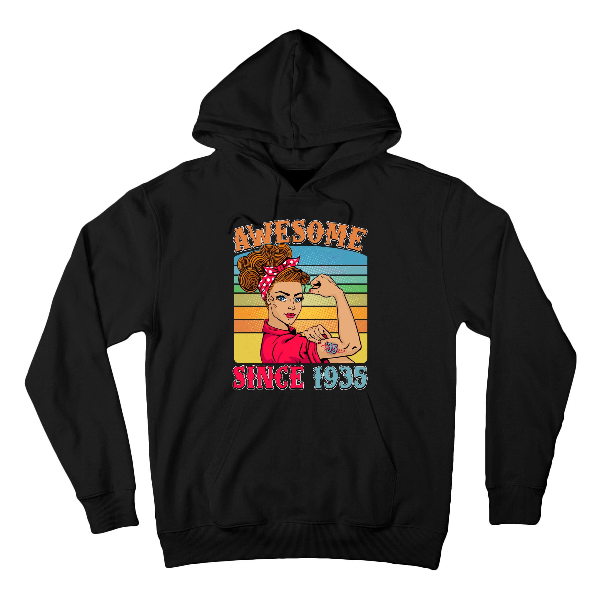 Awesome Since 1935 90th Birthday Messy Bun Rosie The Riveter Tall Hoodie
