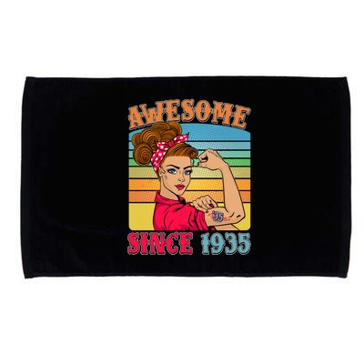 Awesome Since 1935 90th Birthday Messy Bun Rosie The Riveter Microfiber Hand Towel