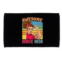 Awesome Since 1935 90th Birthday Messy Bun Rosie The Riveter Microfiber Hand Towel